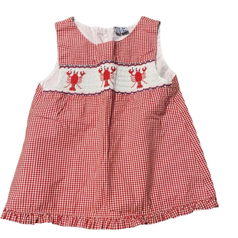 Orient express size 5 top or size 2 Red Gingham Dress with Lobster Embroidery